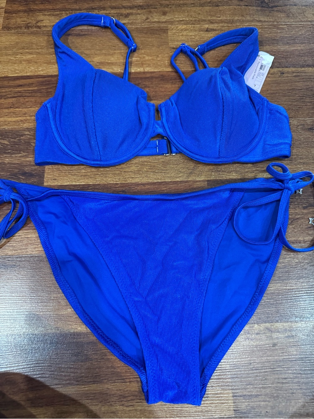 Women’s Wild Fable Blue Ribbed Underwire Bikini Set Shimmer, Star Accents Size L